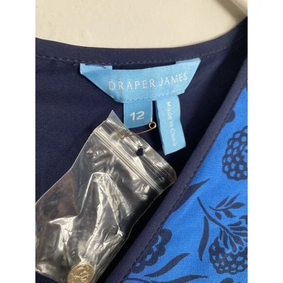 NEW Draper James Silk Midi Dress 12  Mixed Print Floral Blue - Picture 5 of 13